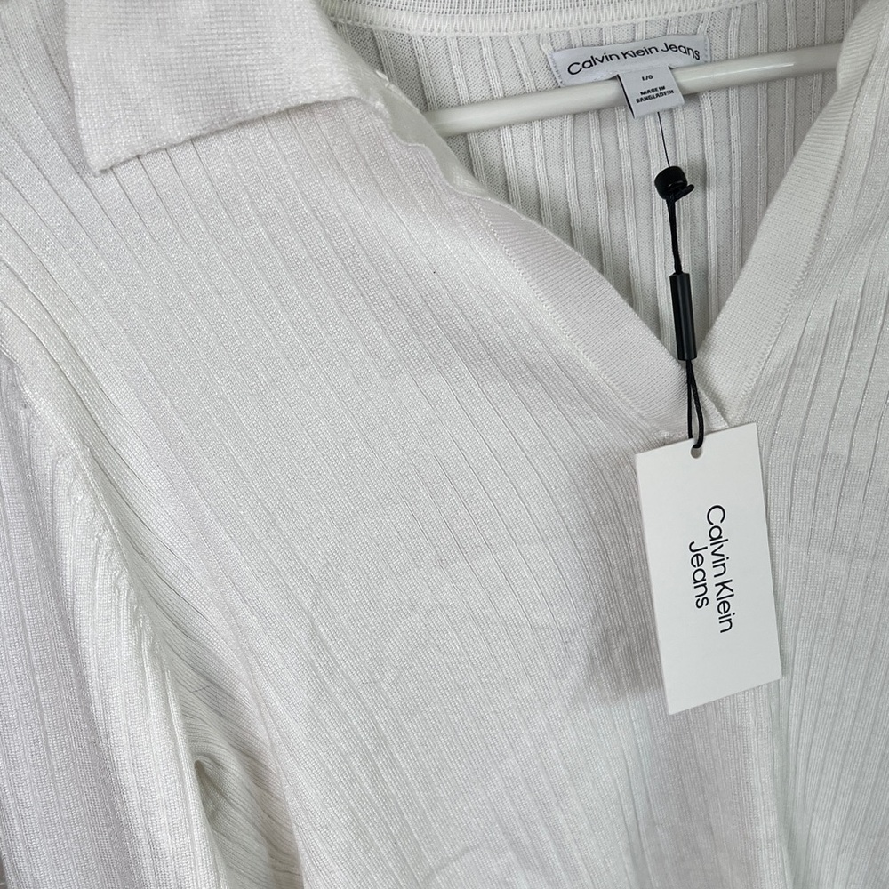 Calvin Klein Women's Ivory Ribbed Blouse - Picture 5 of 6